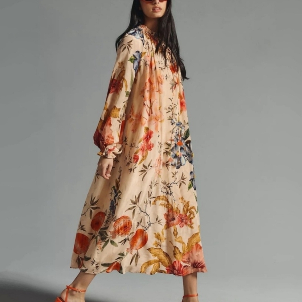 Anthropologie Siddhartha Bansal Ruffled Tie-Neck Maxi Dress SzM - Picture 1 of 9